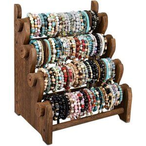 Wooden 4 Tier Jewelry Bracelet Display Stand Bangle Scrunchie Organizer